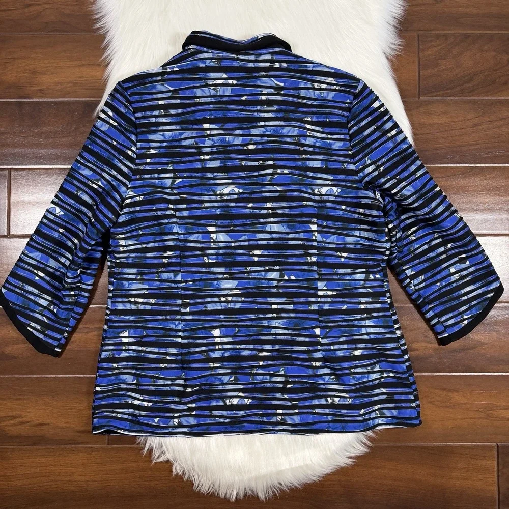 Joseph Ribkoff Women's Size 16 Blue‎ and Black Open Front Cardigan Blazer Jacket